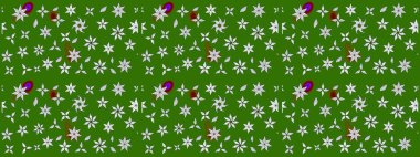 Parlak çiçekli yeşil renkler üzerine soyut çizim deseni. Çiçeksel elementlerle süslenmiş zarif raster dokusu. Küçük çiçekte şirin bir çiçek deseni var..