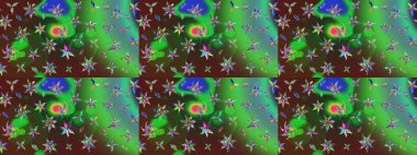 Güzel kumaş deseni. Raster suluboya deseni, narin çiçekler, yeşil çiçekler, tebrik kartı şablonu..