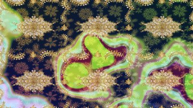 Damask arkaplanı. Barok tarzında altın çiçekli süs. Altın çiçekli eskiz deseni. Tarafsız renklerdeki altın element.