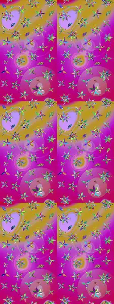 Düz Çiçek Elementleri Tasarımı. Raster Illustrasyon 'daki Çiçek Deseni' nin son moda çizimi. Mor renkte çiçekler. Renkli Yaz Teması çizim şablonu.