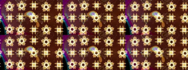 Kahverengi, sarı ve mor kar taneleri. Noel ve yeni yıl moda baskıları için tatil tasarımı. Kar tanelerinin soyut arkaplanlı Noel şablonu. Raster illüstrasyonu.