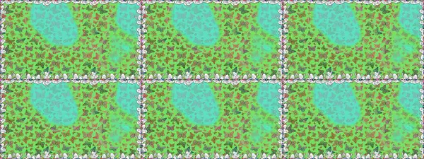 Yeşil ve mavi üzerine güzel bir kelebek kumaşı çizimi. Raster illüstrasyonu. Bahar Kelebeği teması. Sonsuz. Giysi kumaşı için böcek dokusu parçası tekrarlanıyor. Çizim, karalama, karalama.