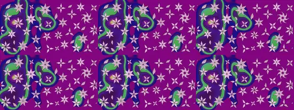 Asya tekstil tarzında. Mor renkli çiçekler. Raster illüstrasyonu. Raster illüstrasyonu. Çiçek desenini çiz.