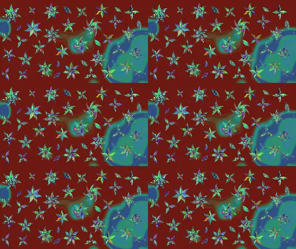 Çiçeksel çizim kalıbının yansıması. Vadinin çiçekleri kırmızı renklerde.