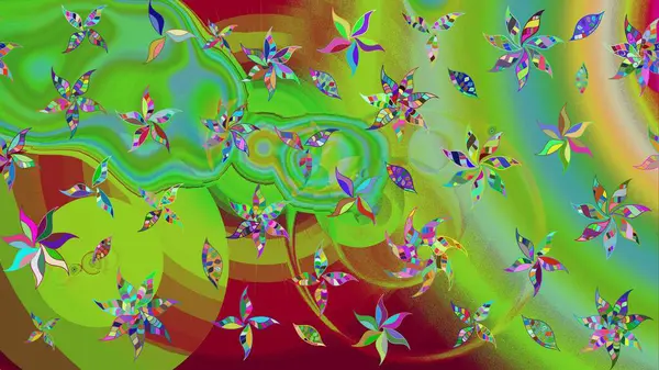 Raster illüstrasyonu. Eskiz stili yeşil renkler. El yapımı çiçek ve bitki koleksiyonu. Şirin karalamalı çiçek desenli çizim. Raster illüstrasyonu.