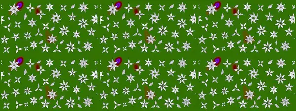 Parlak çiçekli yeşil renkler üzerine soyut çizim deseni. Çiçeksel elementlerle süslenmiş zarif raster dokusu. Küçük çiçekte şirin bir çiçek deseni var..