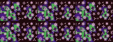 El çizimi. Raster illüstrasyonu. Çiçekli, yapraklı, çiçek desenli çizim..