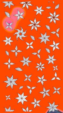 Renkli Yaz Temalı eskiz kalıbı. Sevimli çiçek raster deseni. Düz Çiçek Elementleri Tasarımı. Turuncu renkte çiçekler.