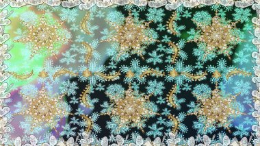 Raster geleneksel altın pürüzsüz deseni nötr renklerde. Barok tarzında kusursuz bir doğulu süsü..