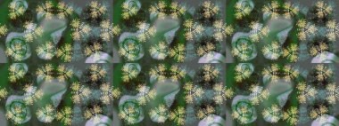 Yeşil, gri ve nötr renklerde kar tanesi süsü. Kar tanesi süsü Raster illüstrasyonu. Kar taneleri izole edildi. Güzel süs eşyası..