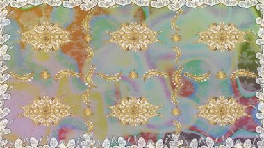 Raster altın desen. Doğulu stil, altın elementlerle altın rengi nötr renkte arabesk yapar. Kusursuz kıvırcık saçlar..