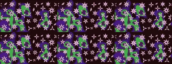 El çizimi. Raster illüstrasyonu. Çiçekli, yapraklı, çiçek desenli çizim..