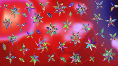 Raster illüstrasyonundaki çiçek desenli çizim. Suluboya tarzında kırmızı renkte çiçekler.