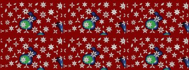 Renkli Yaz Temalı eskiz kalıbı. Kırmızı renkte çiçekler. Düz Çiçek Elementleri Tasarımı. Raster illüstrasyonunda çiçek deseni çizimi.