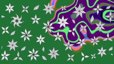 Nazik, sevimli çiçek arkaplanı. Çiçekli karalama şeklinde Raster çiçek deseni. Yeşil renkte çiçekler.