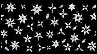 Çiçekli karalama şeklinde Raster çiçek deseni. Raster illüstrasyonu. Nazikçe, yaz çiçekleri siyah renklerde.