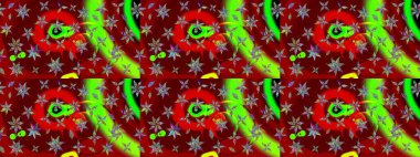 Raster. Kırmızı renkte güzel çiçekler, suluboya desenli eskiz deseni, duvar kağıdı, kart veya kumaş için fayanslı..