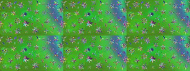 Renkli Bahar Teması eskiz kalıbı. Çiçek desenli eskiz. Yeşil renkli çiçekler. Düz Çiçek Elementleri Tasarım Raster illüstrasyonu.