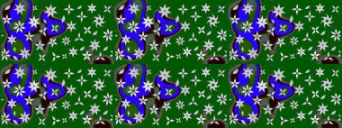 Çiçek desenli çizim. Raster illüstrasyonu. Asya tekstil tarzında. Yeşil renkli çiçekler. Raster illüstrasyonu.