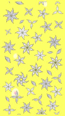 Raster illüstrasyonundaki çiçek desenli çizim. Renkli Bahar Teması eskiz kalıbı. Düz Çiçek Elementleri Tasarımı. Sarı renkte çiçekler.