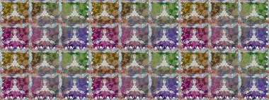 Parmak izi, kumaş, duvar kâğıdı, tekstil için raster dokusu. İşlemeli çiçekli, dikişsiz desen. Renkli grunge soyut arkaplanı Cologray çiçekleriyle zenginleştirir.