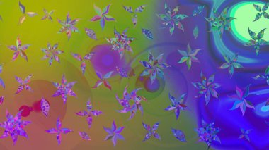 Raster illüstrasyonundaki çiçek desenli çizim. Yeşil renkte çiçekler.