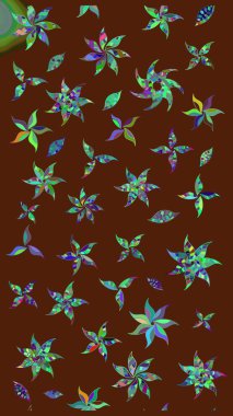 Suluboya çizimi. Çiçekli eskiz deseni. Kahverengi renkli çiçekler. El çizimi.