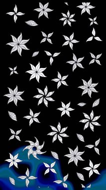 Güzel kumaş deseni. Raster illüstrasyonundaki çiçek desenli çizim. Siyah renklerde. Raster illüstrasyonu.