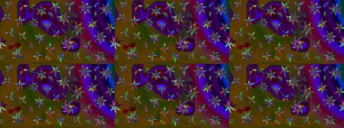 Üzerinde gelincikler ve vadi zambakları olan renkli çiçek desenli nakış deseni. Tekstil tasarımı için kahverengi renkli geleneksel halk çiçekleri buketi.