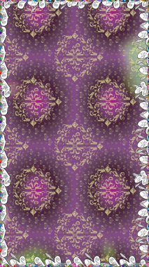 Çiçek buketleriyle klasik tarzda kusursuz desenler. Raster illüstrasyonu. Mor renklerde.