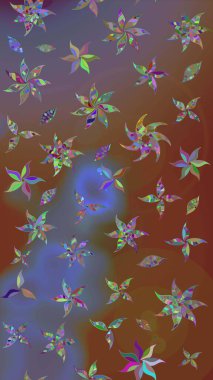 El çizimi. Raster illüstrasyonu. Çiçekler, dallar, bitkiler ve çiçekler. Güzel kumaş deseni.