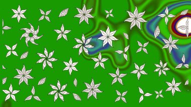 Raster illüstrasyonundaki çiçek desenli çizim. Düz Çiçek Elementleri Tasarımı. Yeşil renkli çiçekler. Renkli Bahar Teması çizim şablonu.