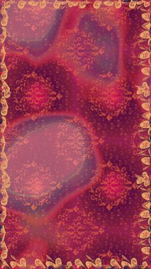 Kumaş, tekstil, duvar kağıdı baskısı için. Raster illüstrasyonu. Kusursuz bir geçmişi var. Renkli şal desenli, kırmızı çiçekli ve dekoratif elementli kusursuz desen. Antika retro tarzı.