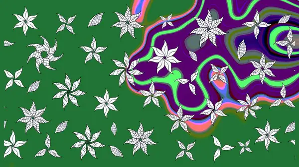 Nazik, sevimli çiçek arkaplanı. Çiçekli karalama şeklinde Raster çiçek deseni. Yeşil renkte çiçekler.