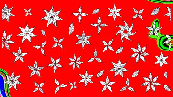 Çiçek desenli eskiz, darbeler, sıçramalar, yaz çiçekleri. Raster illüstrasyonu. Kırmızı renkte çiçekler.