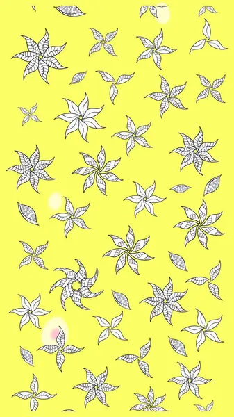 Raster illüstrasyonundaki çiçek desenli çizim. Renkli Bahar Teması eskiz kalıbı. Düz Çiçek Elementleri Tasarımı. Sarı renkte çiçekler.