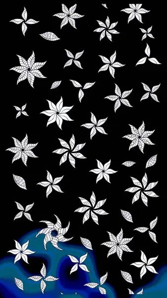 Güzel kumaş deseni. Raster illüstrasyonundaki çiçek desenli çizim. Siyah renklerde. Raster illüstrasyonu.