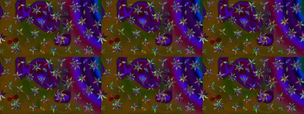 Üzerinde gelincikler ve vadi zambakları olan renkli çiçek desenli nakış deseni. Tekstil tasarımı için kahverengi renkli geleneksel halk çiçekleri buketi.