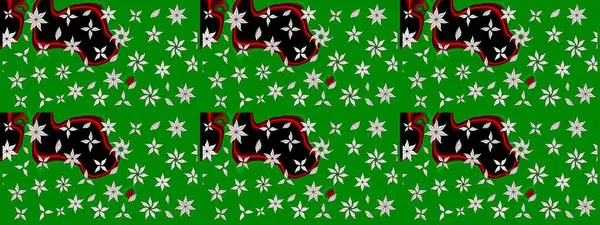 El çizimi. Raster illüstrasyonu. Çiçekli, yapraklı, çiçek desenli çizim..