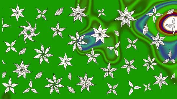 Raster illüstrasyonundaki çiçek desenli çizim. Düz Çiçek Elementleri Tasarımı. Yeşil renkli çiçekler. Renkli Bahar Teması çizim şablonu.