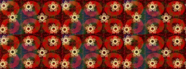 Raster illüstrasyonu. Kar tanelerinin soyut arkaplanlı Noel şablonu. Kahverengi, kırmızı ve yeşil renkler. Noel ve Yeni Yıl moda baskıları için tatil tasarımı.