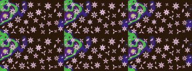 Renkli Bahar Teması eskiz kalıbı. Düz Çiçek Elementleri Tasarımı. Parlak arkaplan eskiz desenli çiçekli fantezi tasarımı.