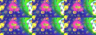 Mavi renkli çiçekler. Renkli Bahar temalı eskiz modeli. Düz Çiçek Elementleri Tasarım Raster illüstrasyonu. Çiçekli çiçek deseni, suluboya..