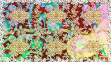 Geleneksel klasik altın desen. Altın elementlerle nötr renklerde altın desen. Barok tarzında kusursuz bir doğulu süsü. Raster doğulu süsü.