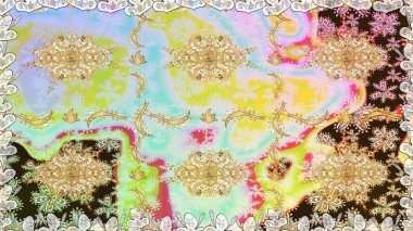 Tarafsız renkler ve altın elementler. Çiçek desenli altın metal. Raster altın çiçek süsü brokar kumaş ve cam desenli. Kusursuz altın desen.