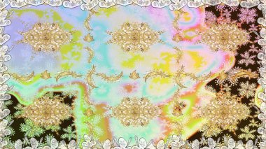 Barok tarzında altın çiçekli süs. Tarafsız renklerde altın element. Damask kusursuz yinelenen arkaplan. Doku arkaplanı üzerine altın duvar kağıdı.