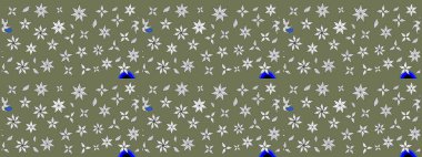 Çiçek buketleriyle klasik bir eskiz şekli. Yeşil renklerde. Raster illüstrasyonu.