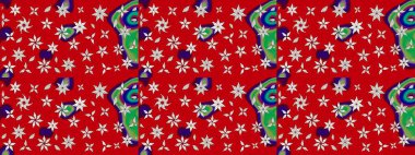 Modern çiçek arkaplanı. Moda baskıları için zarif bir şablon. Halk tarzı. Parlak renkli çiçekleri ve kırmızı yaprakları olan harika bir çiçek deseni..