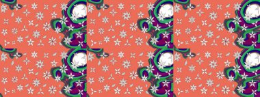 Raster illüstrasyonundaki çiçek desenli çizim. Çiçekler suluboya tarzında turuncu renkte.