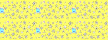 Sarı renkli çiçekler. Renkli Bahar Teması eskiz kalıbı. Sevimli çiçek raster deseni. Düz Çiçek Elementleri Tasarımı.